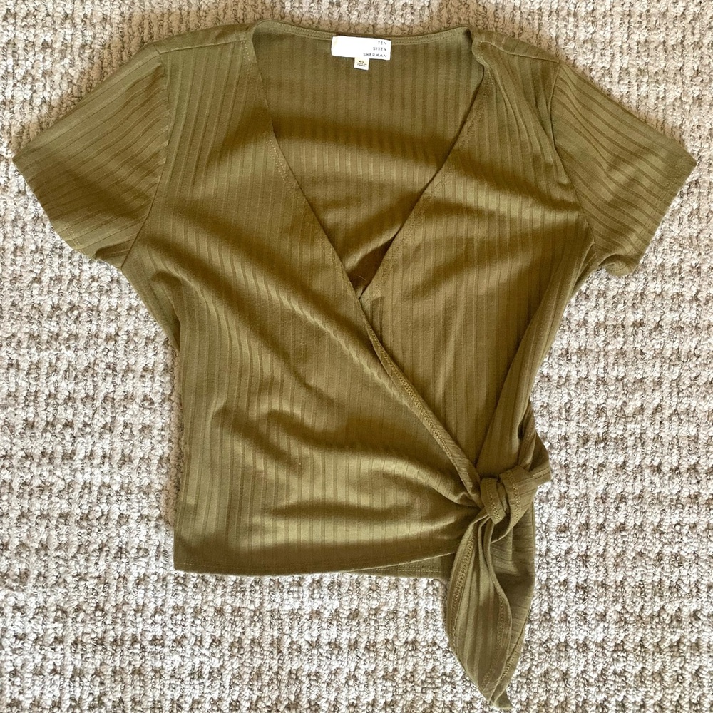 XS Olive colored wrap top. Brand: Ten Sixty Sherman